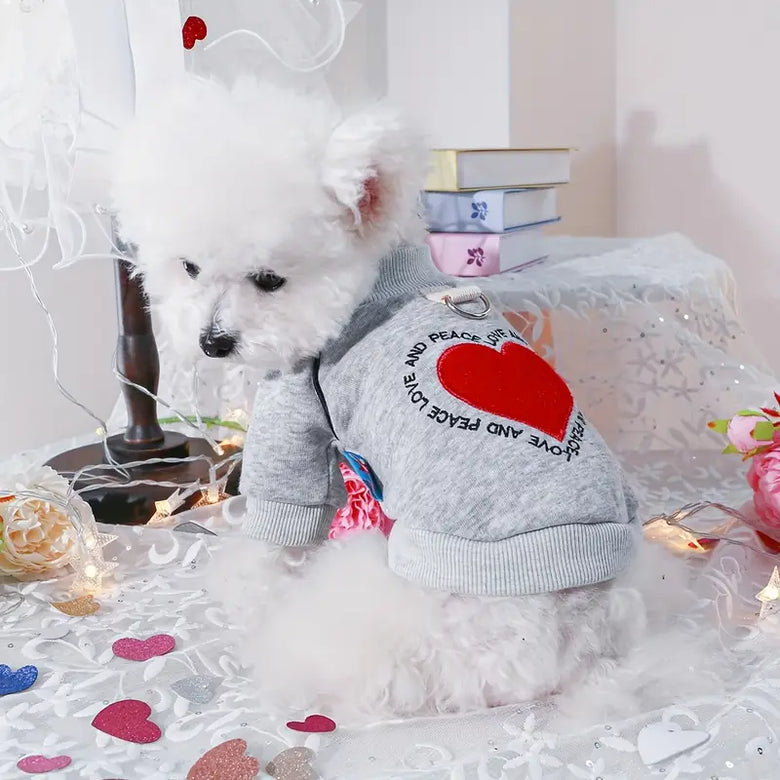 TM - MILK TREASURE PET CLOTHING Dog Apparel Love and Peace Heart Shaped Grey Pullover Dog Sweatshirt