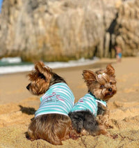 Parisian Pet® Tee's Pink Flamingos Tropical Paradise Blue Stripe Dog T-Shirt
