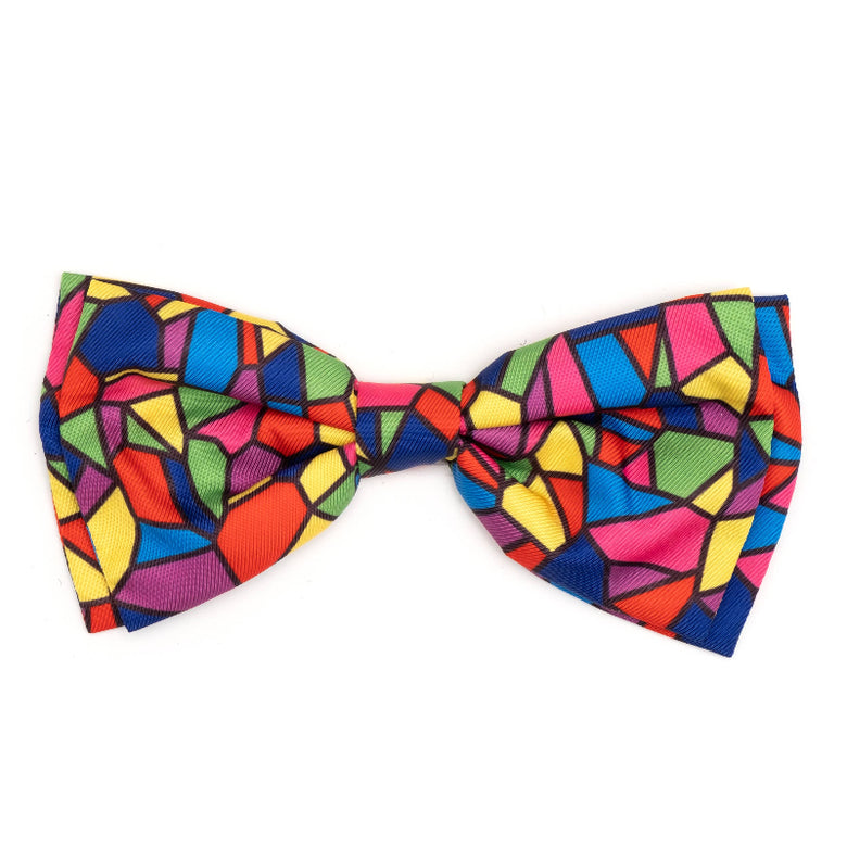 Stained Glass Colorful Mosaic Bow Tie Pet Collar Attachment - 2 Sizes