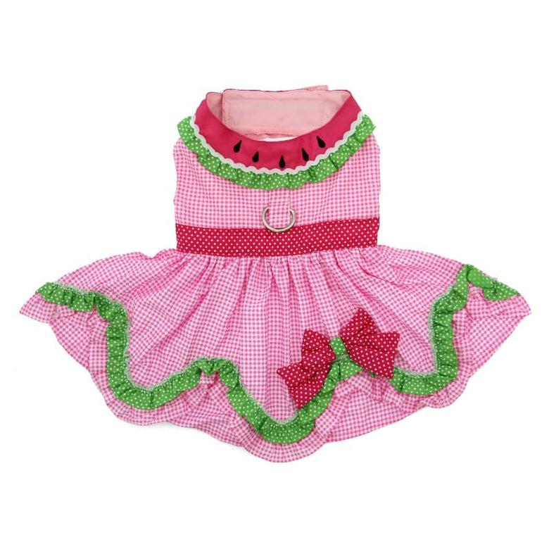 Doggie Design Dog Apparel XS Pink Watermelon Dog Harness Dress w/ Matching Leash