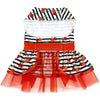 Doggie Design Dog Apparel Red Cherry Stripe Dog Harness Dress & Matching Leash