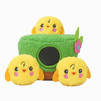 Hugsmart Products Inc dog toys Chirpy Chicks Easter Burrow Interactive Plush Squeaky Dog Toy set - 4 Pc