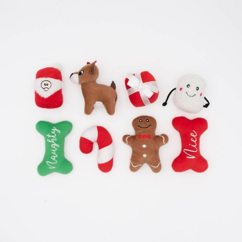 ZippyPaws dog toys Holiday Miniz Multipack Christmas Pet Toys - 8 Pack