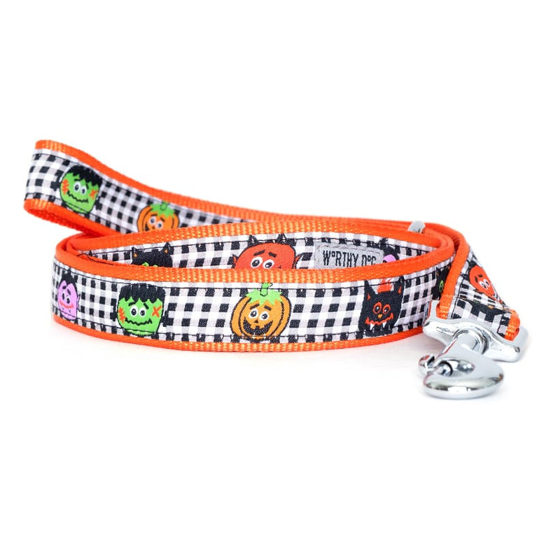 The Worthy Dog Leashes Halloween Monster Mash Checker & Orange Dog Leash - Sz Lg