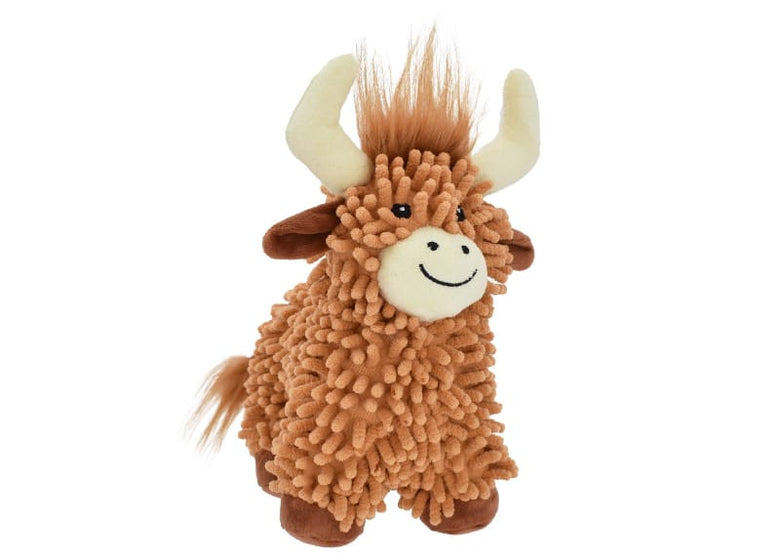 Multipet dog toys Floppy Highland Brown Shaggy Cow Squeaky Dog Toy - 10"