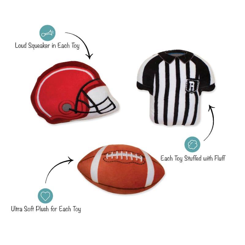 PetShop by Fringe Studio dog toys Whole 9 Yards Football, Helmet, Ref Shirt Plush Squeaky Small Dog Toy Set - 3pc