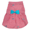 The Worthy Dog DRESSES XS Gingham Red & White Check with Teal Blue Bow Embroidered Sharks Chomp Dog Dress