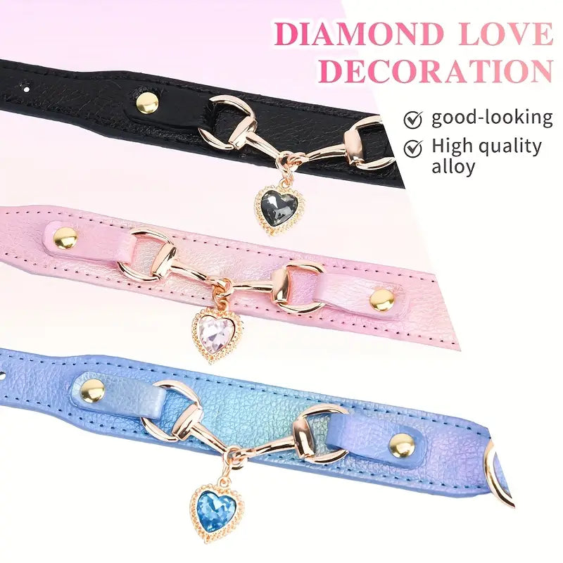 TM - NIKKO PETS Collars XS Love Heart Bling Charm Blue Iridescent Leather Pet Collar - XS