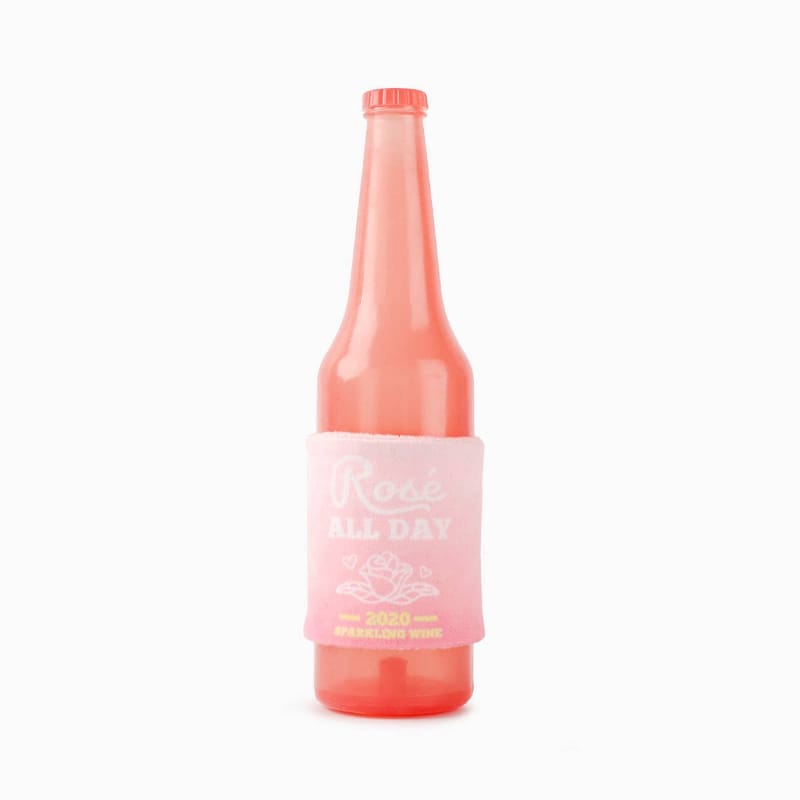 Hugsmart Products Inc dog toys Boozy Tailz Rose' All Day Pink Bottle Squeak Rubber Dog Toy