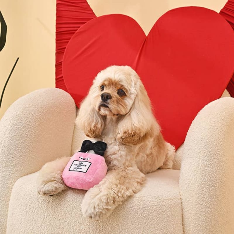 Hugsmart Products Inc Dog Toys Makeup Collection Tail Chaser Perfume Plush Squeak Dog Toy