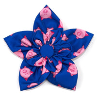 Wilbur Pig Blue / Pink Flower Pet Collar Attachment - 2 Sizes