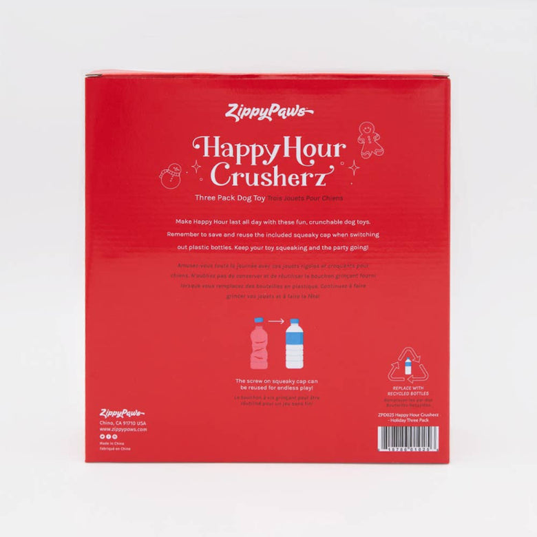 Happy Hour Crusherz Christmas Holiday Plush Squeaky Boxed Dog Toy Set - 3 Pk