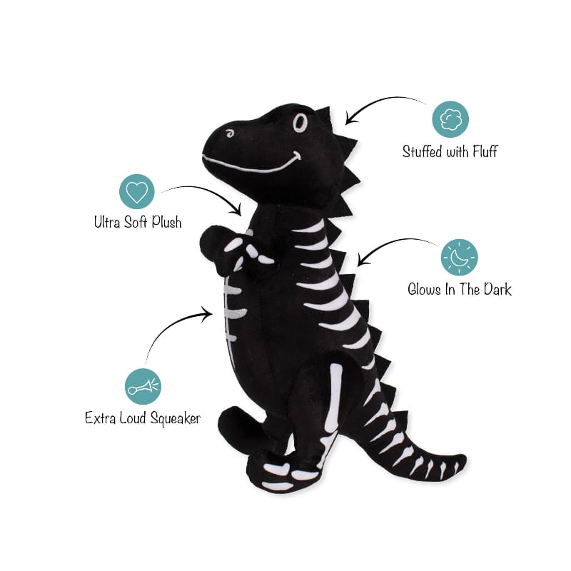 Petshop by Fringe Studio dog toys Trick Rawr Treat Skeletal Rex Halloween Plush Squeak Dog Toy