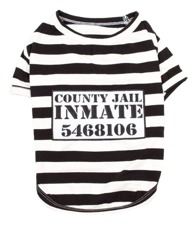 Parisian Pet® Tee's MD Furry Inmate Black & White Striped Funny Costume Dog T-Shirt