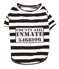 Parisian Pet® Tee's MD Furry Inmate Black & White Striped Funny Costume Dog T-Shirt