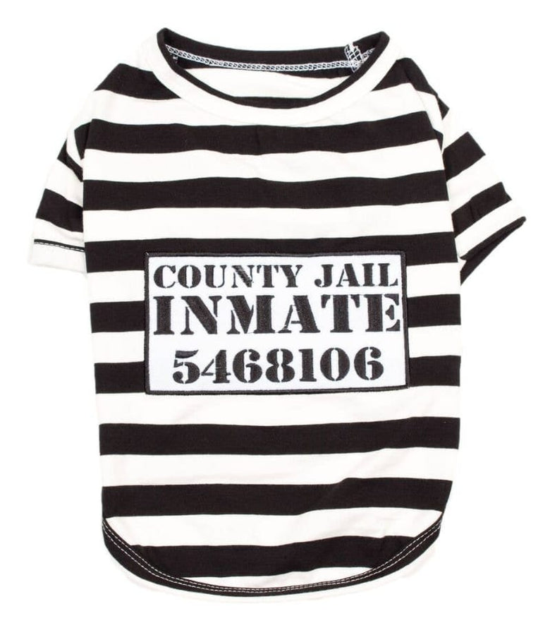 Parisian Pet® Tee's MD Furry Inmate Black & White Striped Funny Costume Dog T-Shirt