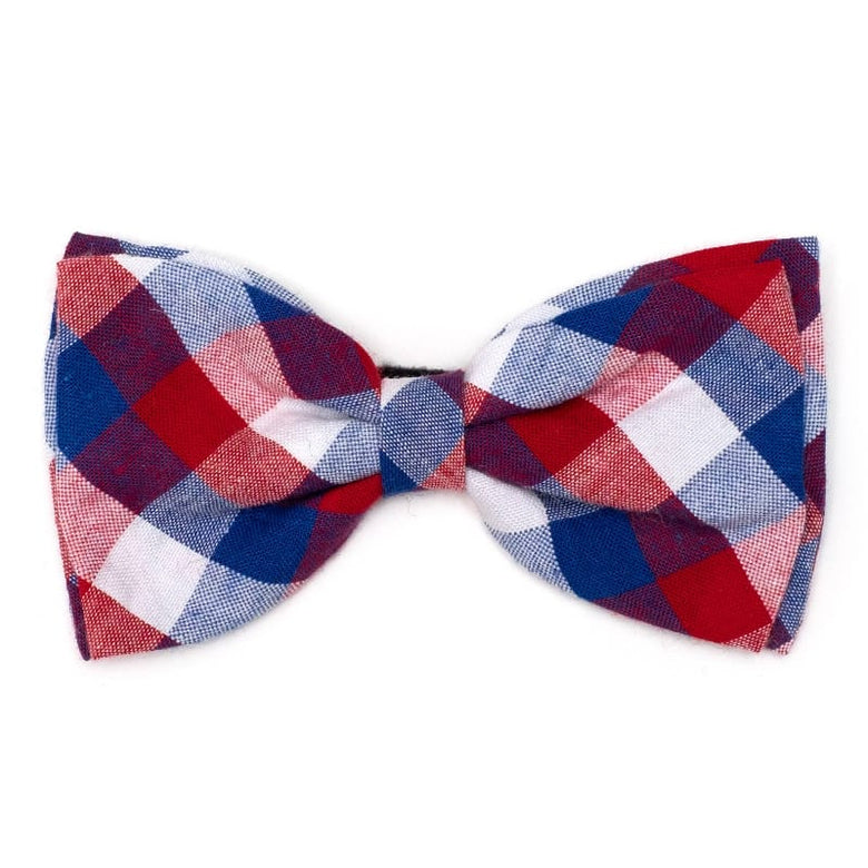 The Worthy Dog Bow Ties SM Check Red White Blue Bow Tie Pet Collar Attachment - 2 Sizes