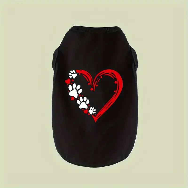 TM - PAIAITE Dog Apparel XS Red Heart Paw Prints Black Dog Tee