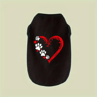 TM - PAIAITE Dog Apparel XS Red Heart Paw Prints Black Dog Tee