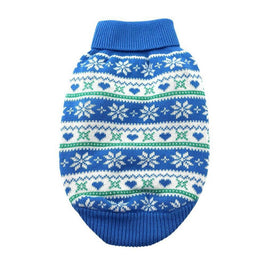 Winter Snowflake & Hearts Combed 100% Cotton Dog Sweater - Blue