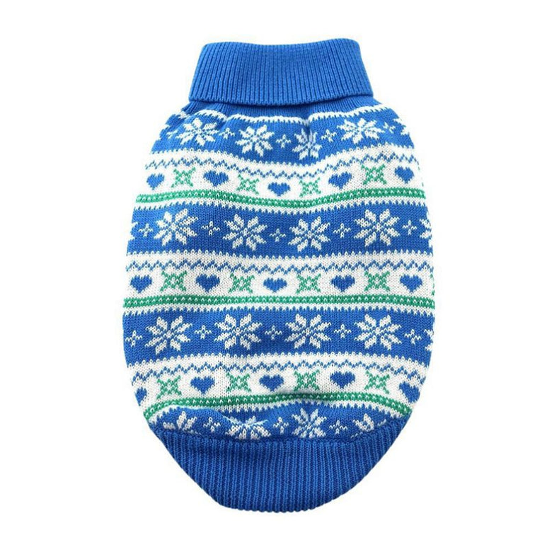 Winter Snowflake & Hearts Combed 100% Cotton Dog Sweater - Blue