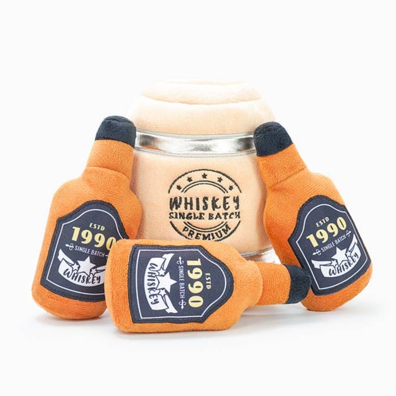 Hugsmart Products Inc dog toys Food Party Whiskey Barrel Interactive Plush Dog Toy Set - 4 Pc