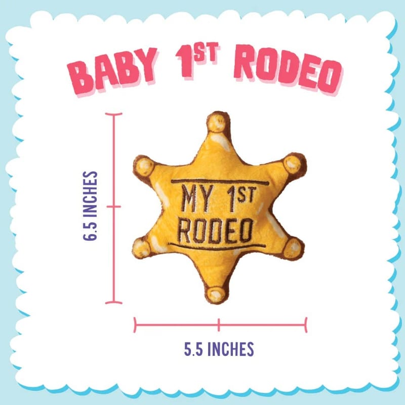 SnugArooz dog toys Baby 1st Rodeo Star Badge Yellow Crinkle Plush Squeak Dog Toy
