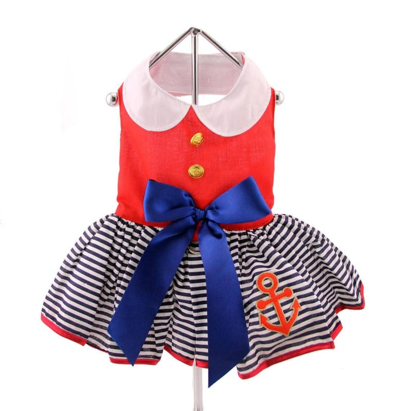Doggie Design DRESSES XS Sailor Girl Patriotic Red White Blue Dog Dress with Matching Leash