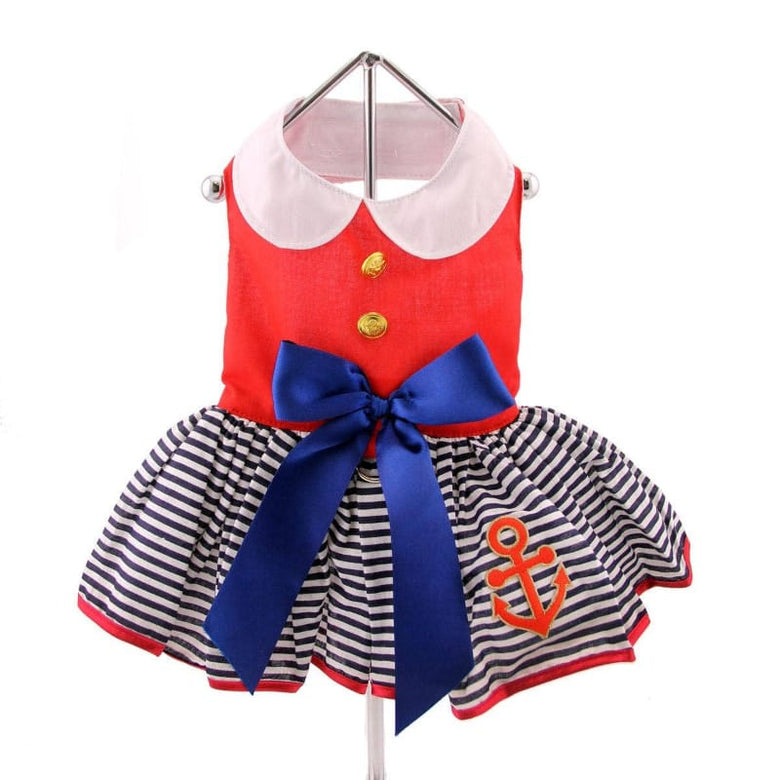 Doggie Design DRESSES XS Sailor Girl Patriotic Red White Blue Dog Dress with Matching Leash