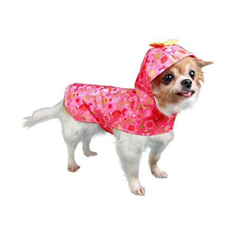 Pooch Outfitters Jackets Serena Pink Retro Flowers with Yellow Bow Hooded Pet Raincoat
