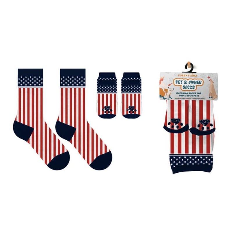Extreme Fit Wholesale Pet Socks Stars and Stripes Matching Pet & Owner Fun Socks - One Size Fits Most