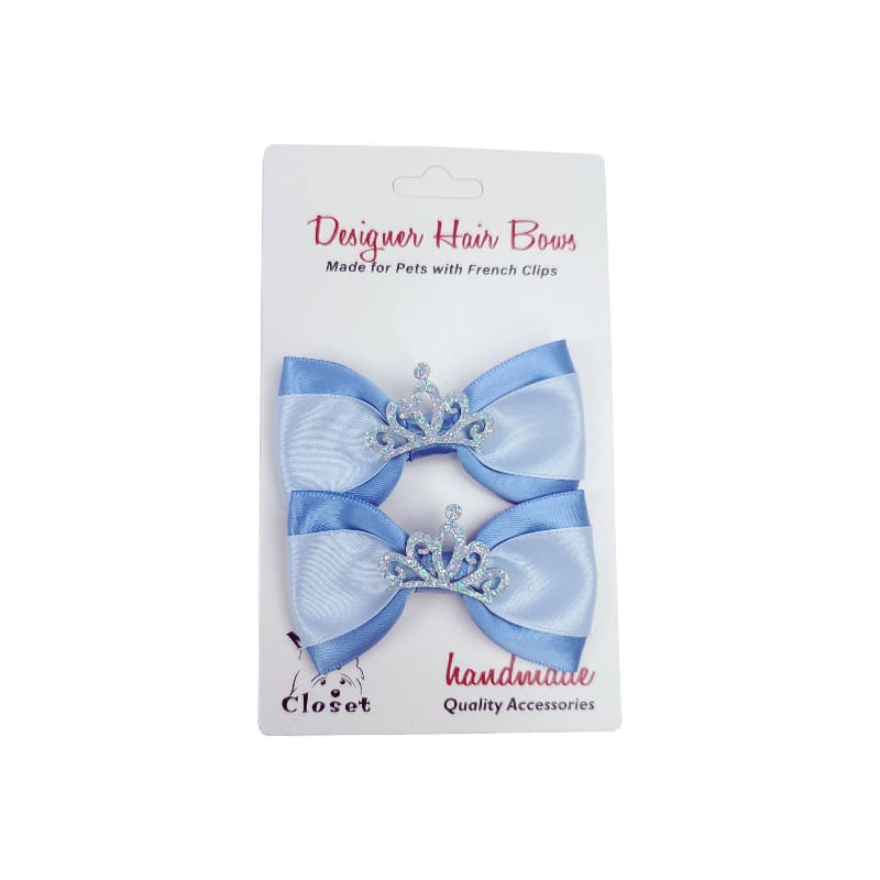 Barker's Bowtique Hair Bows Blue & White with Tiara Dog Hair Bows - 2 per card