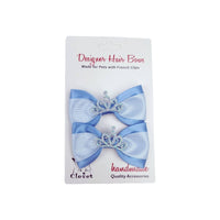Barker's Bowtique Hair Bows Blue & White with Tiara Dog Hair Bows - 2 per card