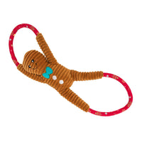 Christmas Holiday RopeTugz Gingerbread Man Plush Squeaky Tug Dog Toy