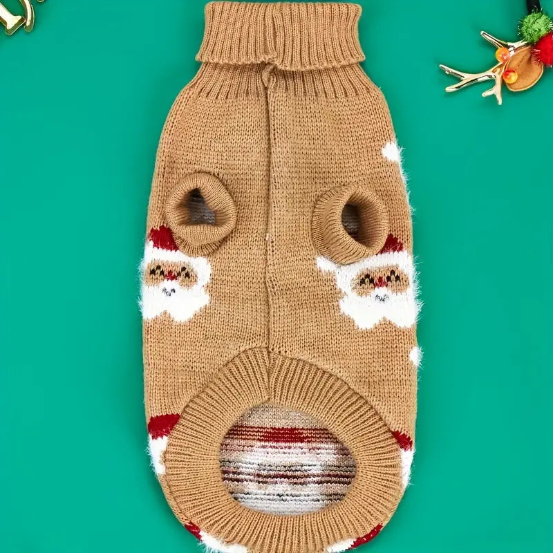TMU - Y&H SRL Dog Apparel Holiday Santa Claus Khaki Turtleneck Dog Sweater