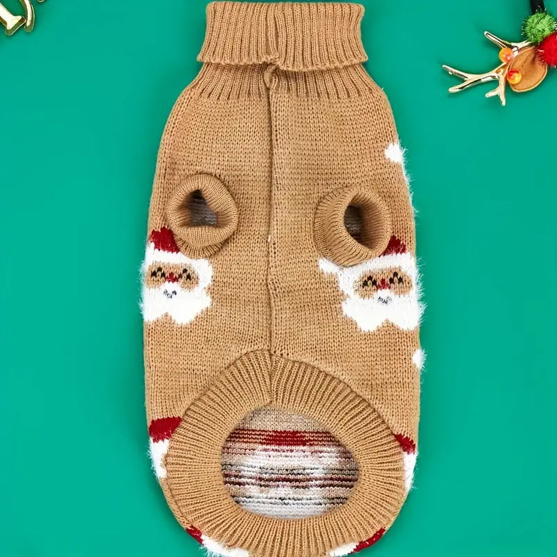 TMU - Y&H SRL Dog Apparel Holiday Santa Claus Khaki Turtleneck Dog Sweater