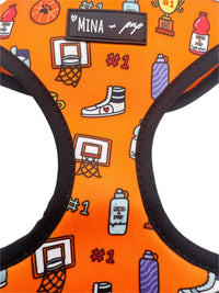 Mina + Pup Harnesses Got Game? Basketball and Sports Orange Adjustable Pet Harness