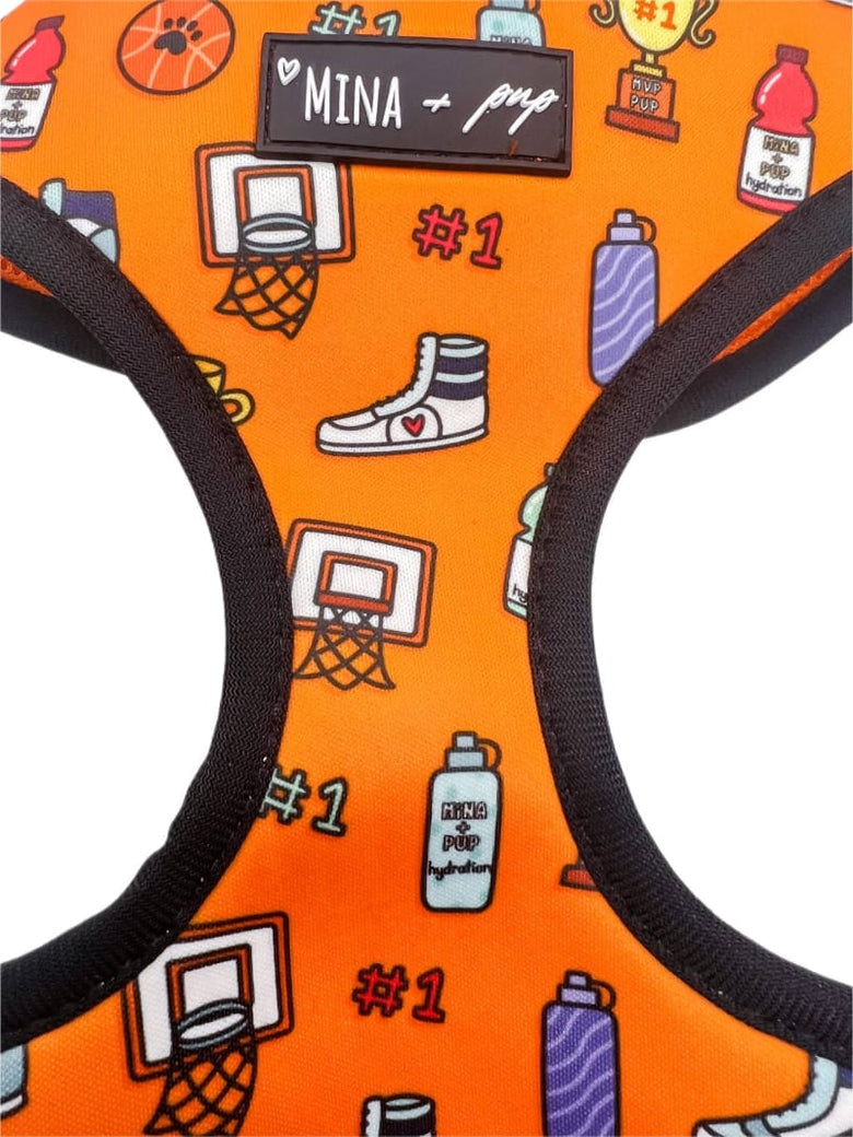 Mina + Pup Harnesses Got Game? Basketball and Sports Orange Adjustable Pet Harness