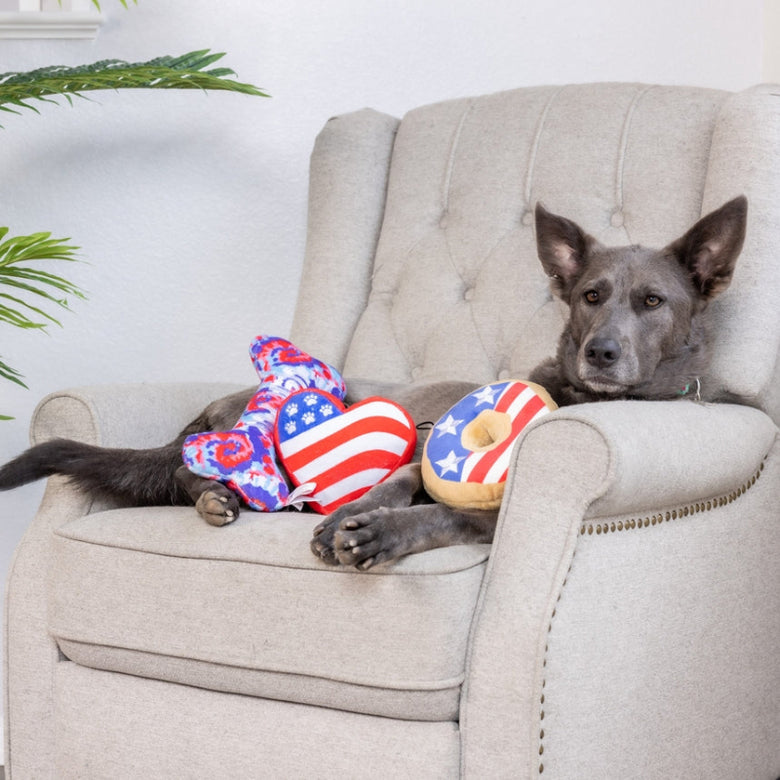 Paws & Stripes Heart Patriotic Plush Squeaky Dog Toy (Double Sided) - 2 Sizes