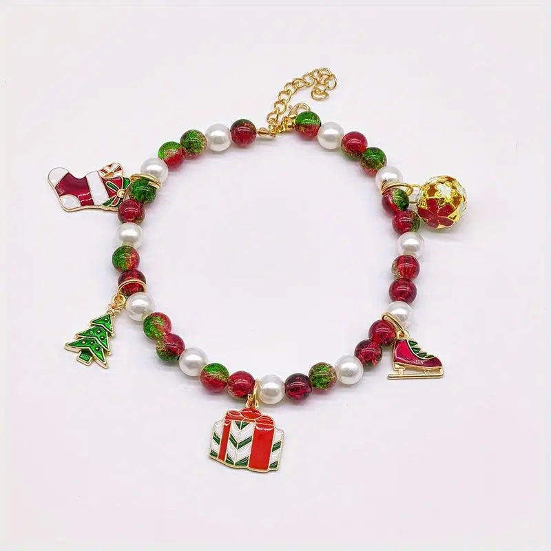 TMU Collars S Festive Christmas Charms Faux Pearls Pet Necklace