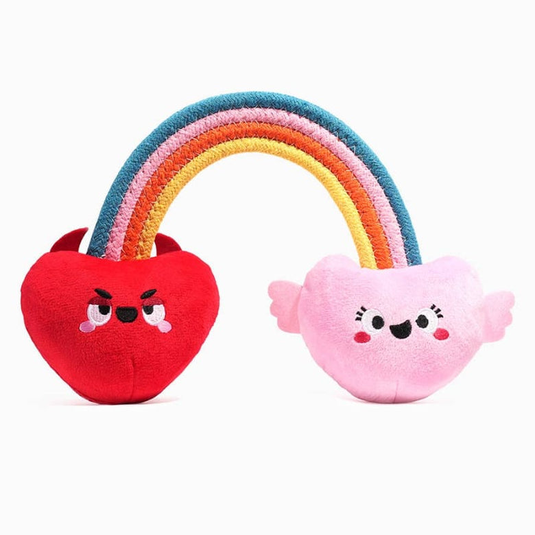 Hugsmart Products Inc Dog Toys Woof Love Rainbow Heart Plush Squeak Rope Dog Toy