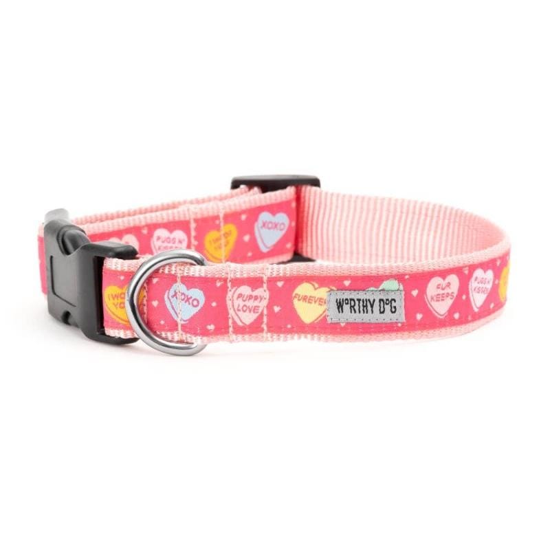 The Worthy Dog Collars XS Puppy Love Conversation Hearts Pink Dog Collar