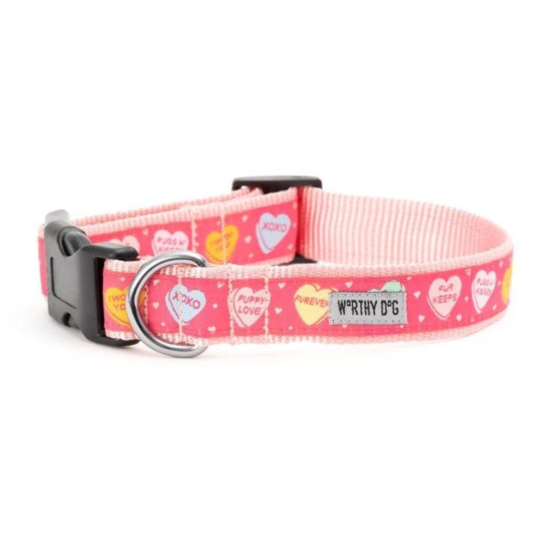 The Worthy Dog Collars XS Puppy Love Conversation Hearts Pink Dog Collar