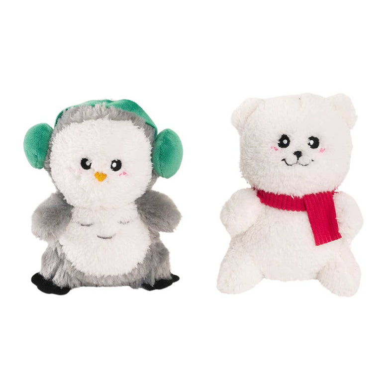 Christmas Holiday Cheeky Chumz Jr Snow Owl & Polar Bear Plush Dog Toy Set - 2 Pk