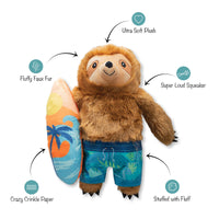 Makin' Waves Summer Beach Surf Sloth Plush Squeaky Dog Toy