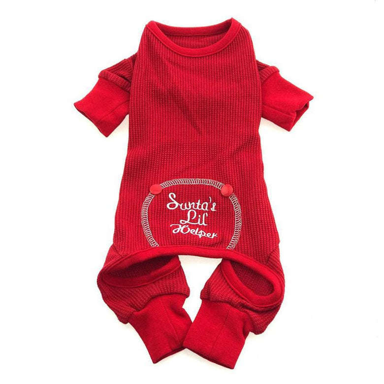 Christmas Holiday Red "Santa's Lil Helper" Embroidered Pet Pajamas