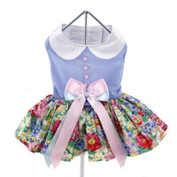 Doggie Design DRESSES XS Blue & White Pastel Pearls Floral Dog Harness Dress & Matching Leash