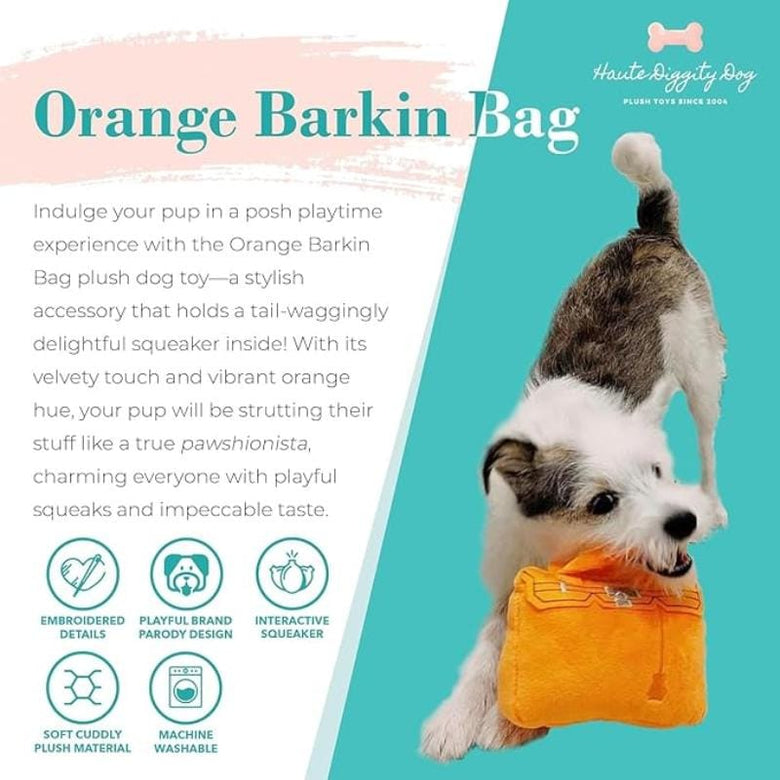 Haute Diggity Dog dog toys Barkin Bag Orange Plush Squeak Dog Toy
