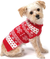 Winter Snowflake Christmas Holiday Red Turtleneck Dog Sweater