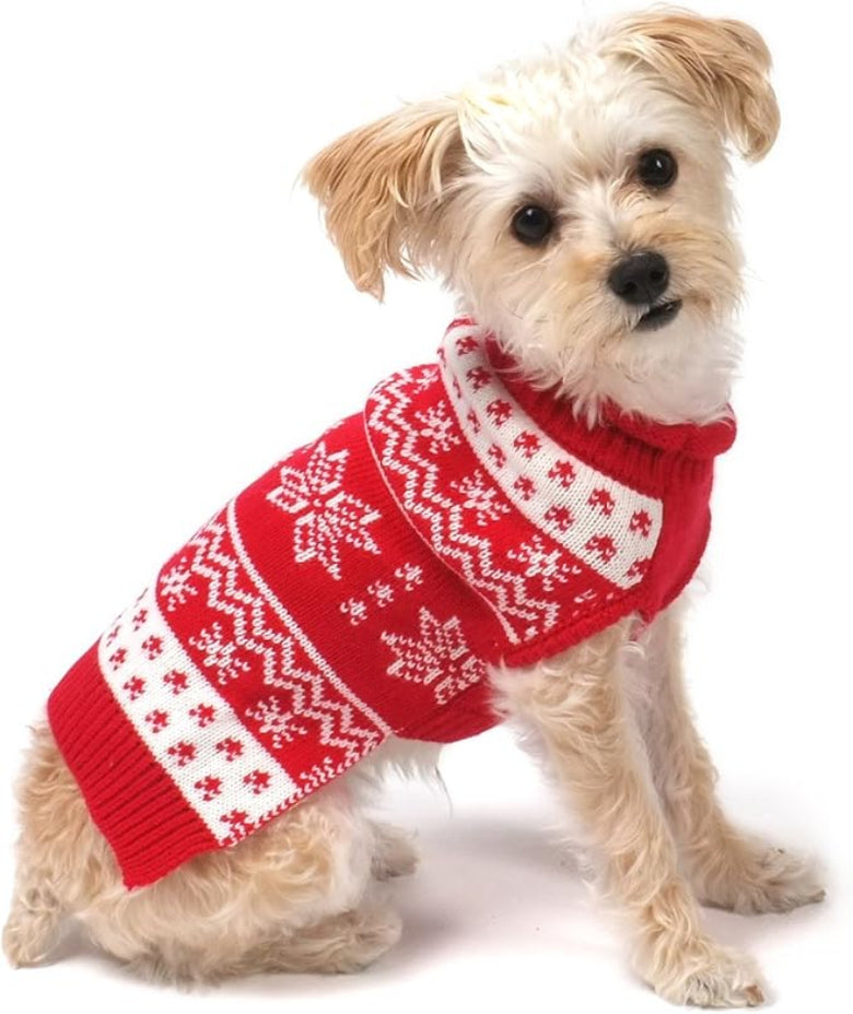 Winter Snowflake Christmas Holiday Red Turtleneck Dog Sweater